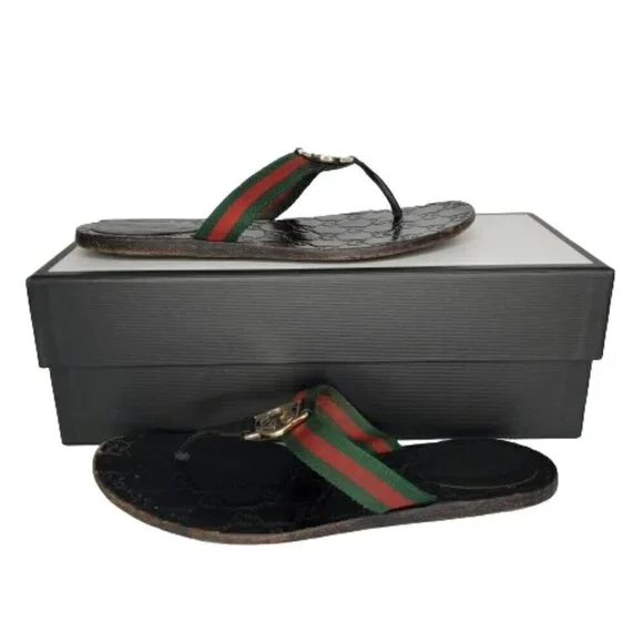 Gucci GG Web Stripe Thong Flip Flop Sandals - Picture 9 of 9